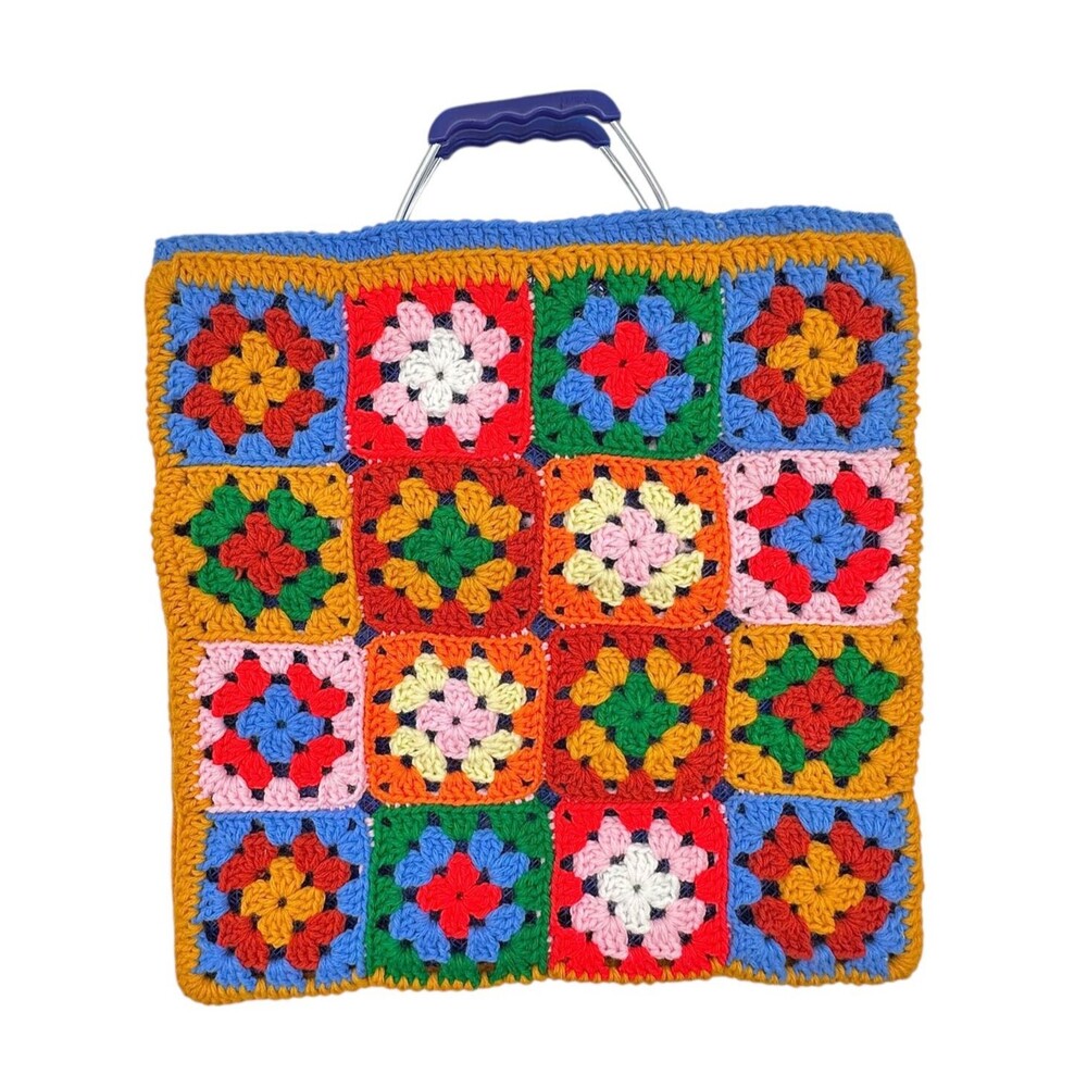 Vintage Festival Granny Square Knit Mesh Lined Tote Bag Spain
